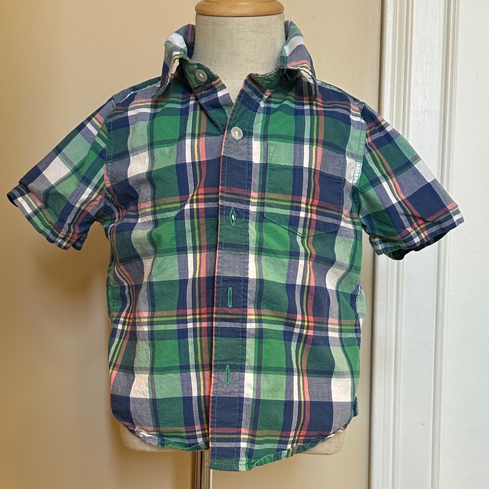 GAP Kids Plaid Button Down Shirt - Green and Blue